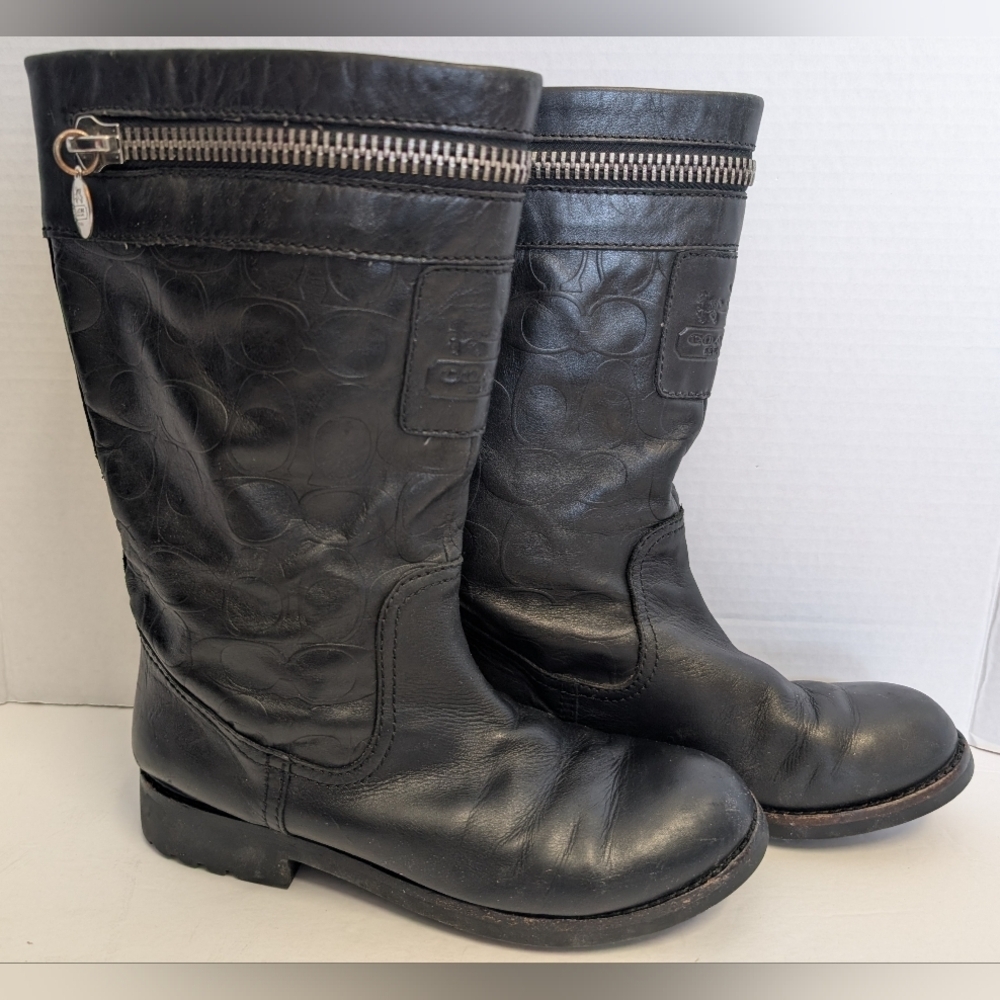 Coach Embossed Vinni Black Moto Boots Size 6